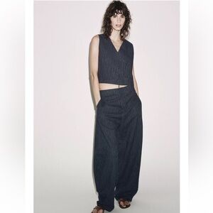 Zara Women's Navy Pinstripe Vest